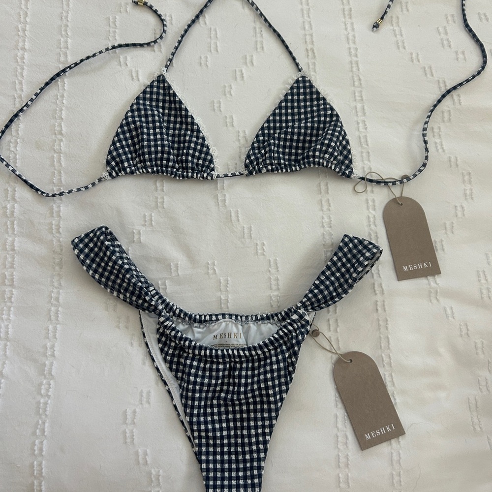 Meshki Navy and White Persephone Gingham Bikini